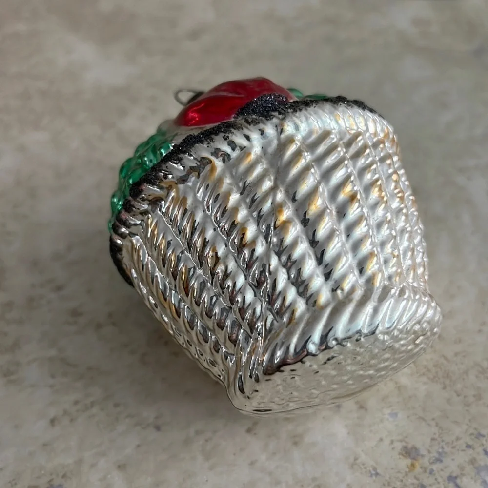 Old Vintage Christmas Ornament Mica Fruit Basket